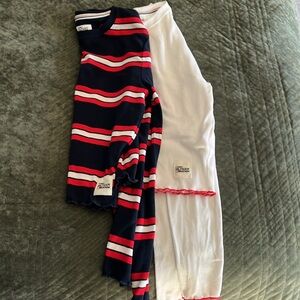Tommy Hilfiger crop long sleeve tees. 2pack blue stripe and white